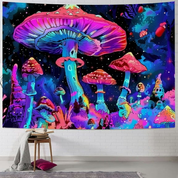 Creowell Mushroom Tapestry for Bedroom Aesthetic Nature Plant Forest Moon Stars Mystical Night Sky Vintage Tapestry for Living Room Decor with Wall Hanging Accessories ( Multi Size) Painting