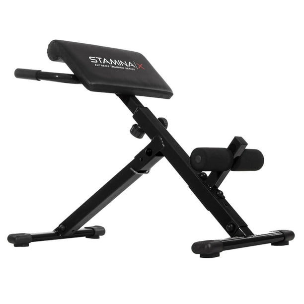 Stamina X Adjustable Ab Back And Core Strength Exercise Sit Up Fitness Hyperextension Weight Bench For At Home Workouts Black