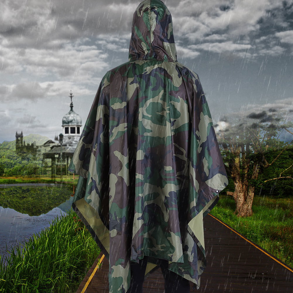 Camo Waterproof Hooded Ripstop Army Style Rain Shelter Fishing Festival Poncho 