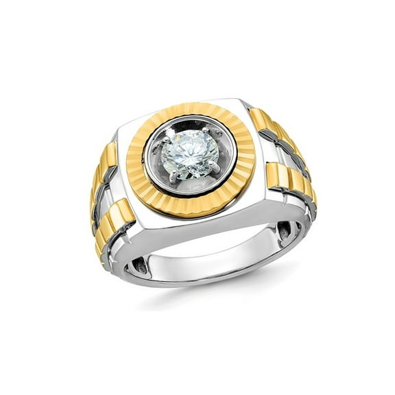 Mens 14K White and Yellow Gold 1.00 Carat (Ctw) Lab-Grown Diamond Ring for Men