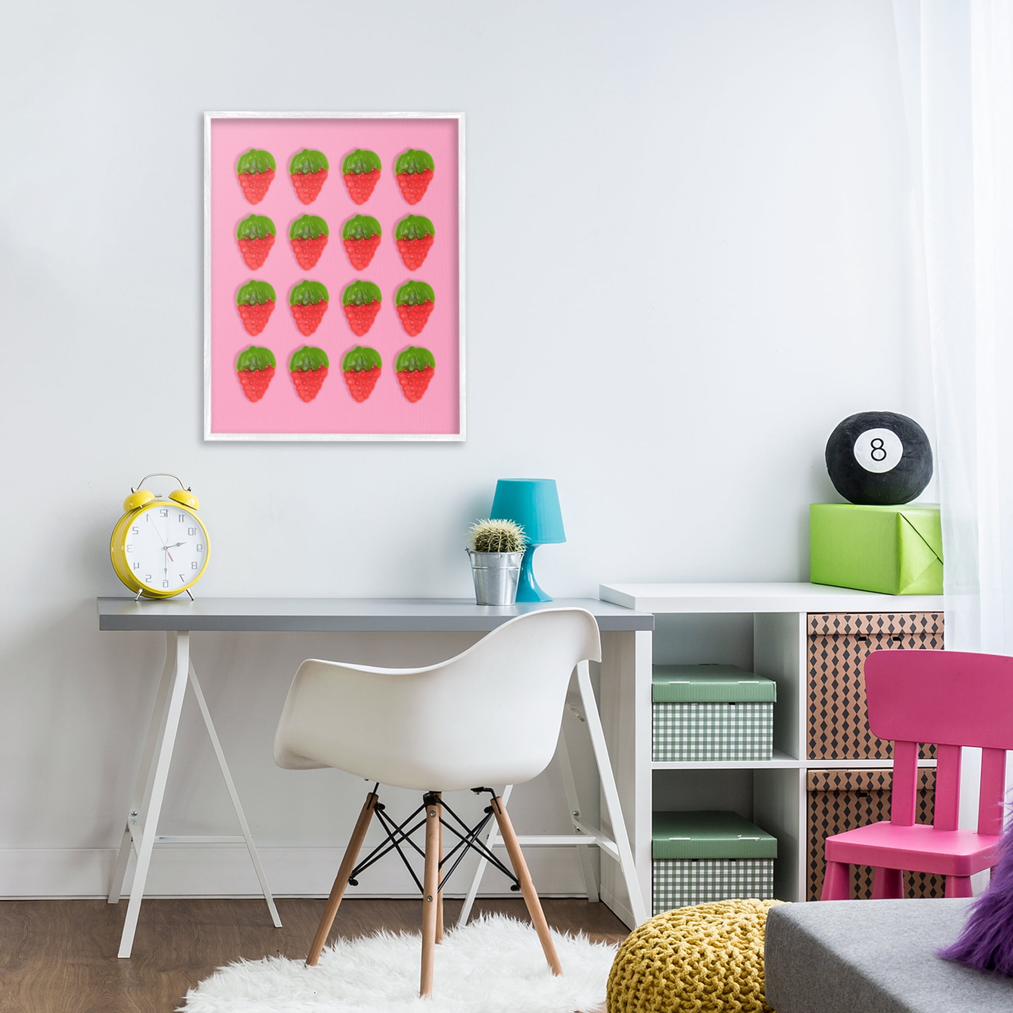 Stupell Industries Gummy Strawberry Candy Pattern White Framed Giclee Art, design by LISH Creative