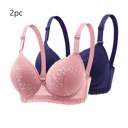 MLCDZ 2 Pack Lace Bras for Women Push Up Bralettes Full Coverage Corset Underwire Plus Size for Large Breasts with Support Sexy Minimizers Everyday Lingerie 2Pcs-Multicolor#06 38