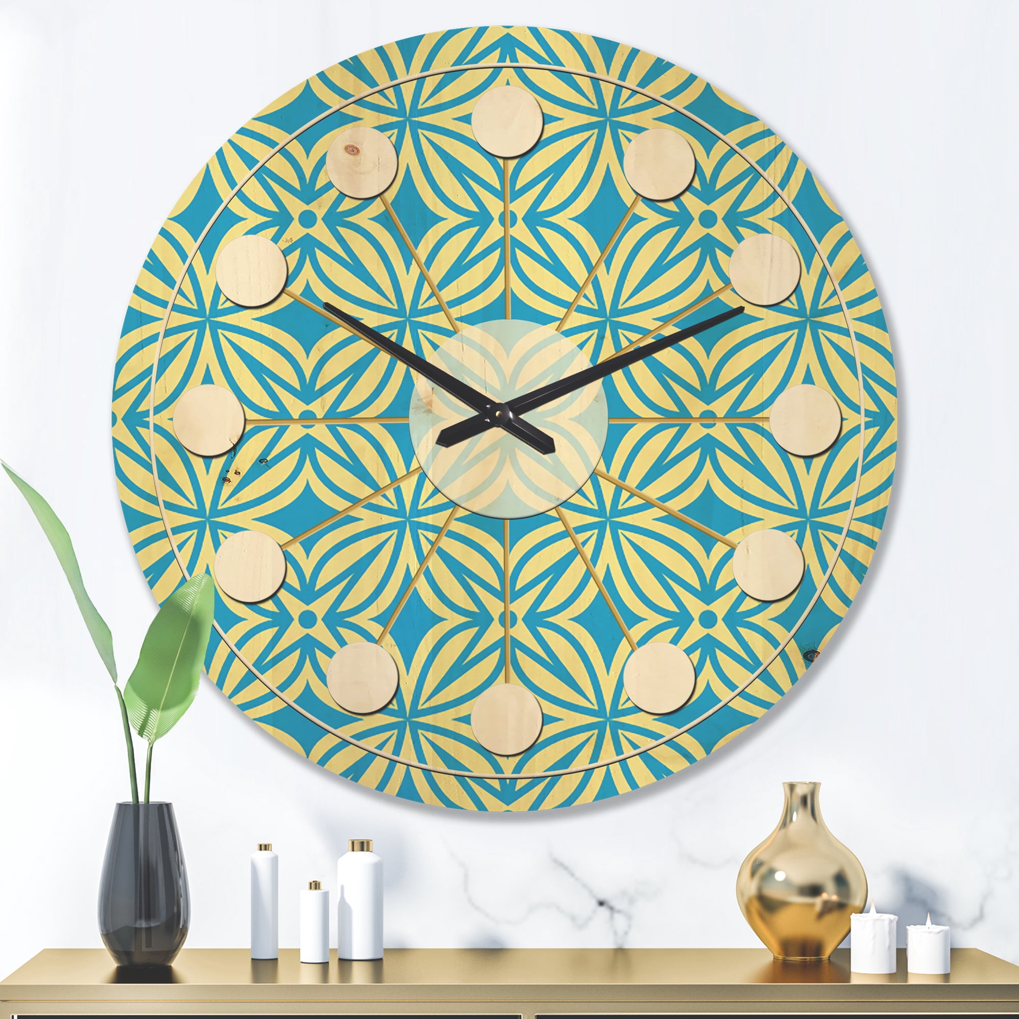 Designart 'Ornamental Retro Design I' Mid-Century Modern Wood Wall Clock