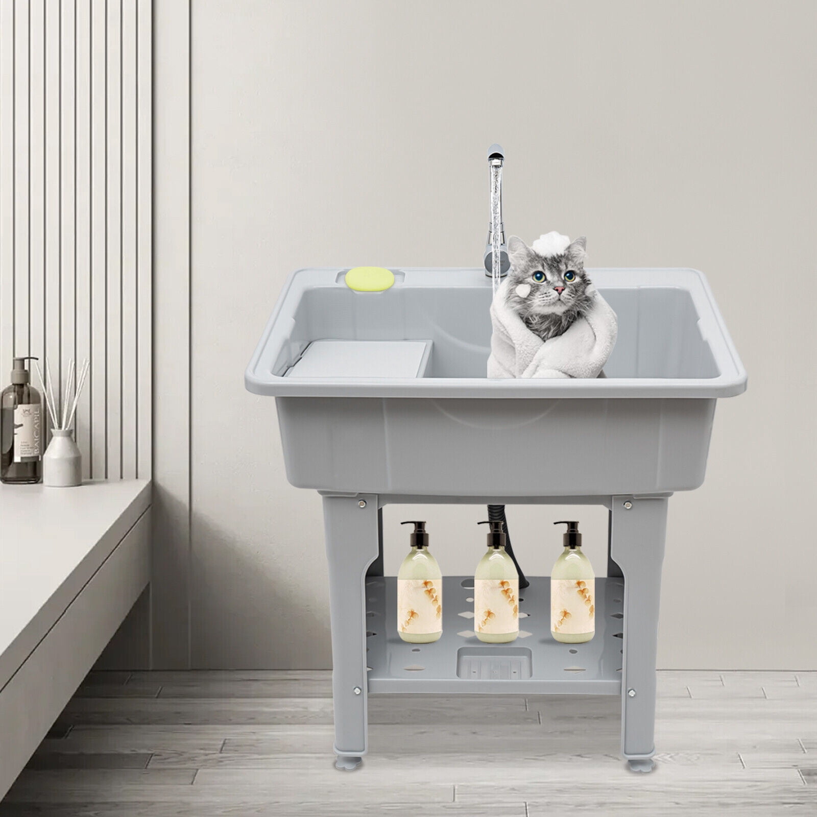 Utility Sink Laundry Tub Freestanding Sink Wash Station Basin with Storage Shelf for laundry, bathrooms
