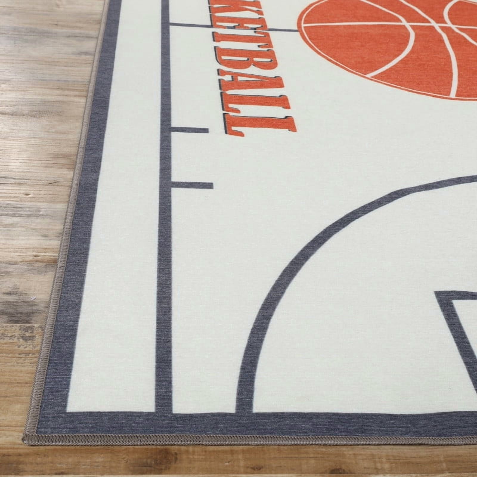 Superior Basketball Non-Slip Washable Indoor Play Rug, Vinatage-Style Rugs, 4' x 6'