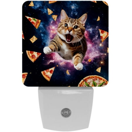 

Night Light Night Lights Plug into Wall 2-Pack Nightlight Plug in Night Light Dusk to Dawn Night Lamp Led Night Light for Adults Kids Room Milky Way Galaxy Universe Cat Pizza Funny