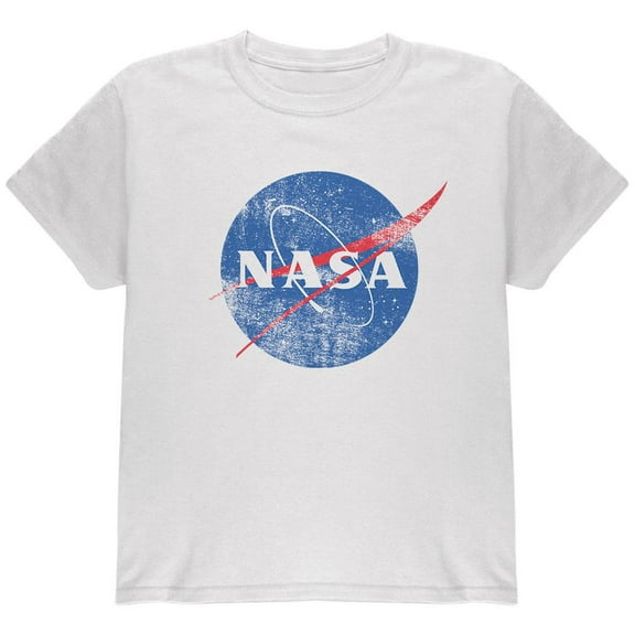 NASA Distressed Logo White Youth T-Shirt - Youth X-Large