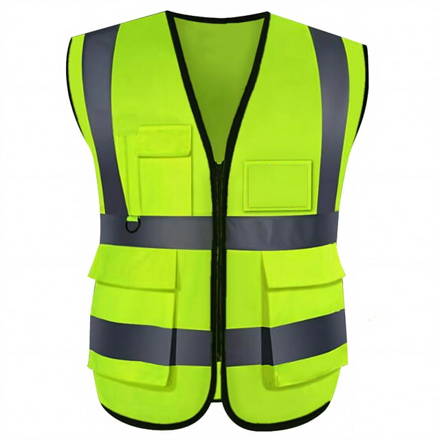 GOGO 5 Pockets High Visibility Zipper Front Breathable Safety Vest with Reflective Strips, Uniform Vest-NeonGreen-L