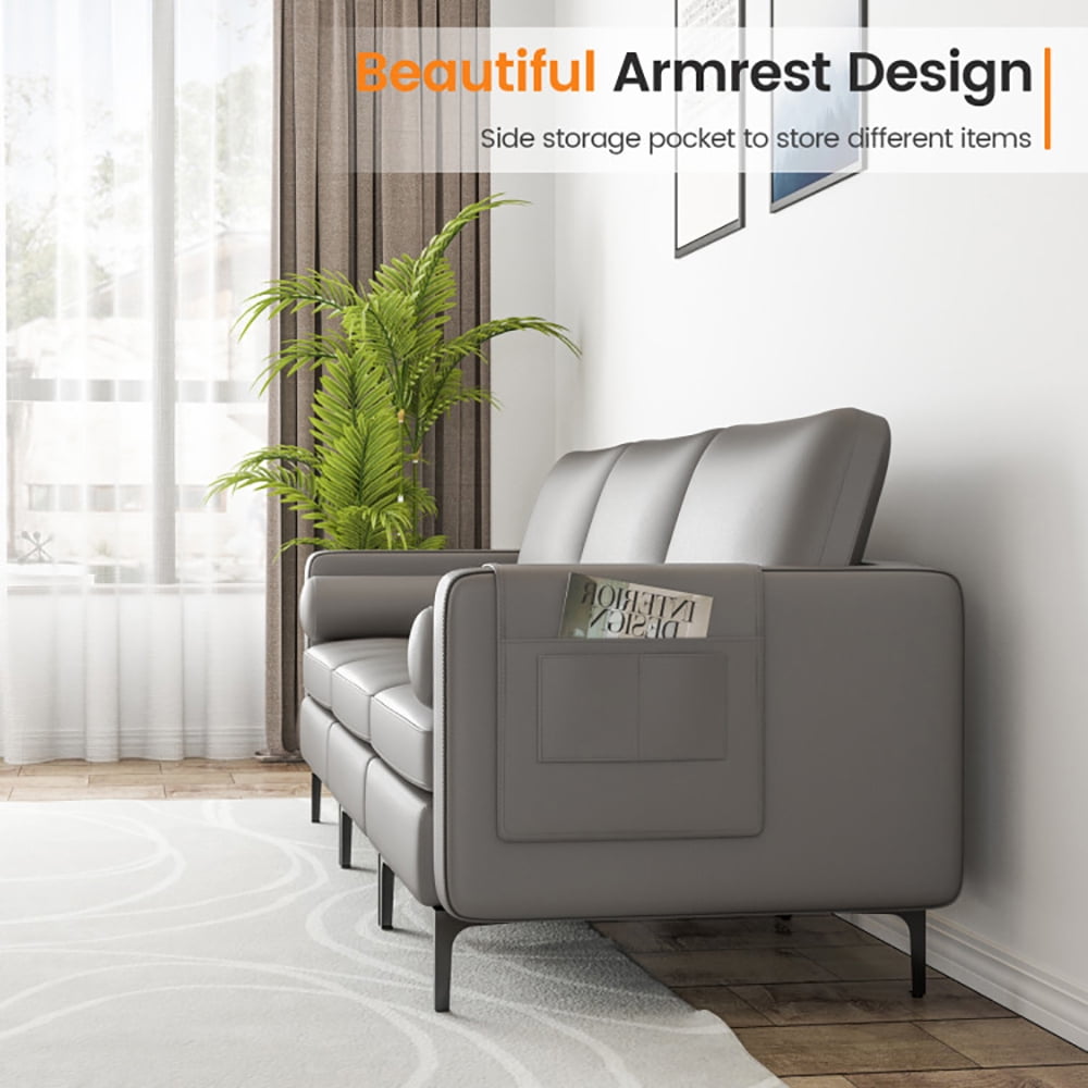 Finihen Sectional Sofa Couch, 3-Seat Sofa Sectional with Side Storage Pocket and Metal Leg, for Living Room, Bedroom, Light Gray Finihen Sectional Sofa Couch, 3-Seat Sofa Sectional with Side Storage Pocket and Metal Leg, for Living Room, Bedroom, Light Gray
