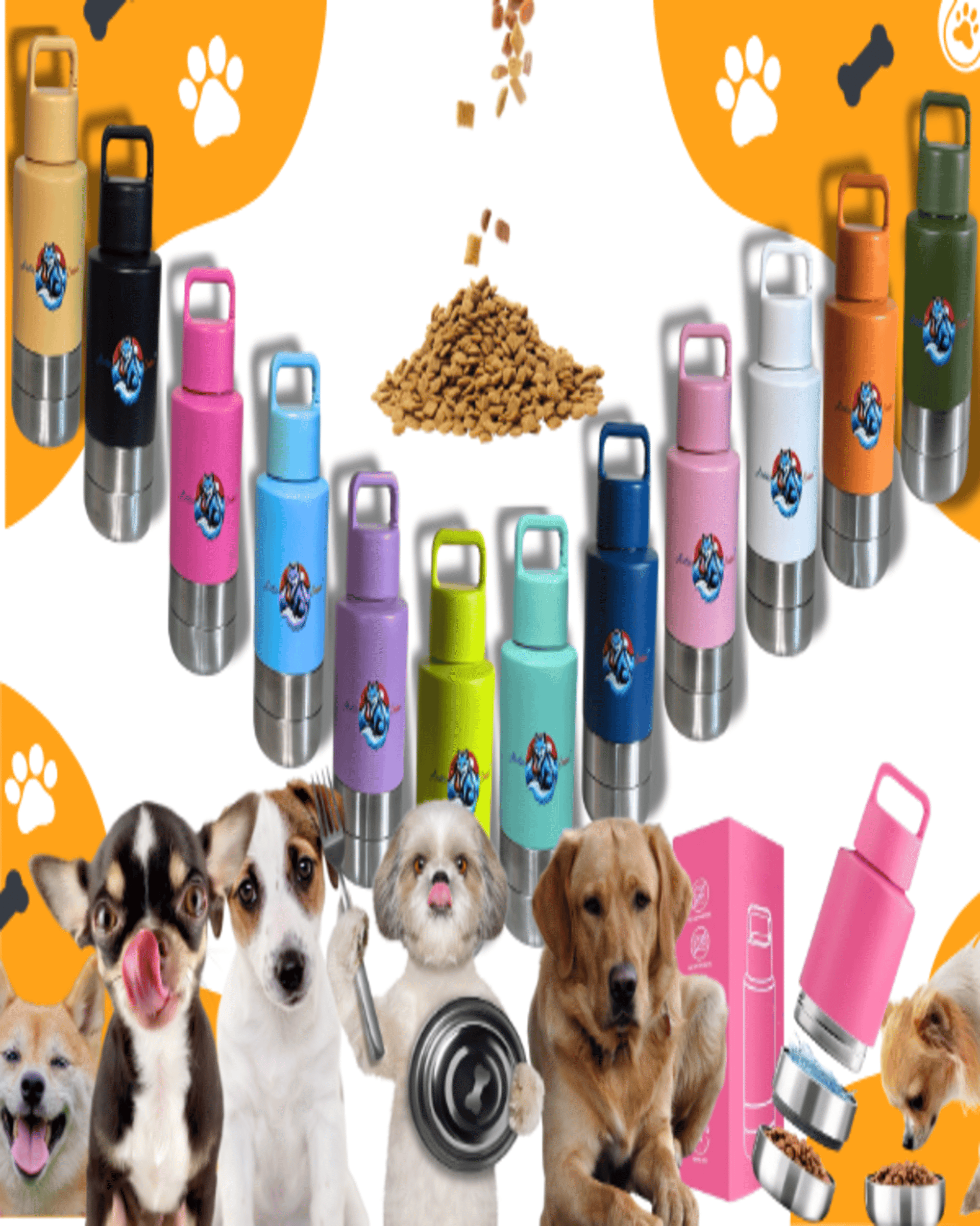 3 in 1 Style 34oz Stainless Steel Pet Bowls and Feeders 34 oz Travel Dog Cat Water Bottle