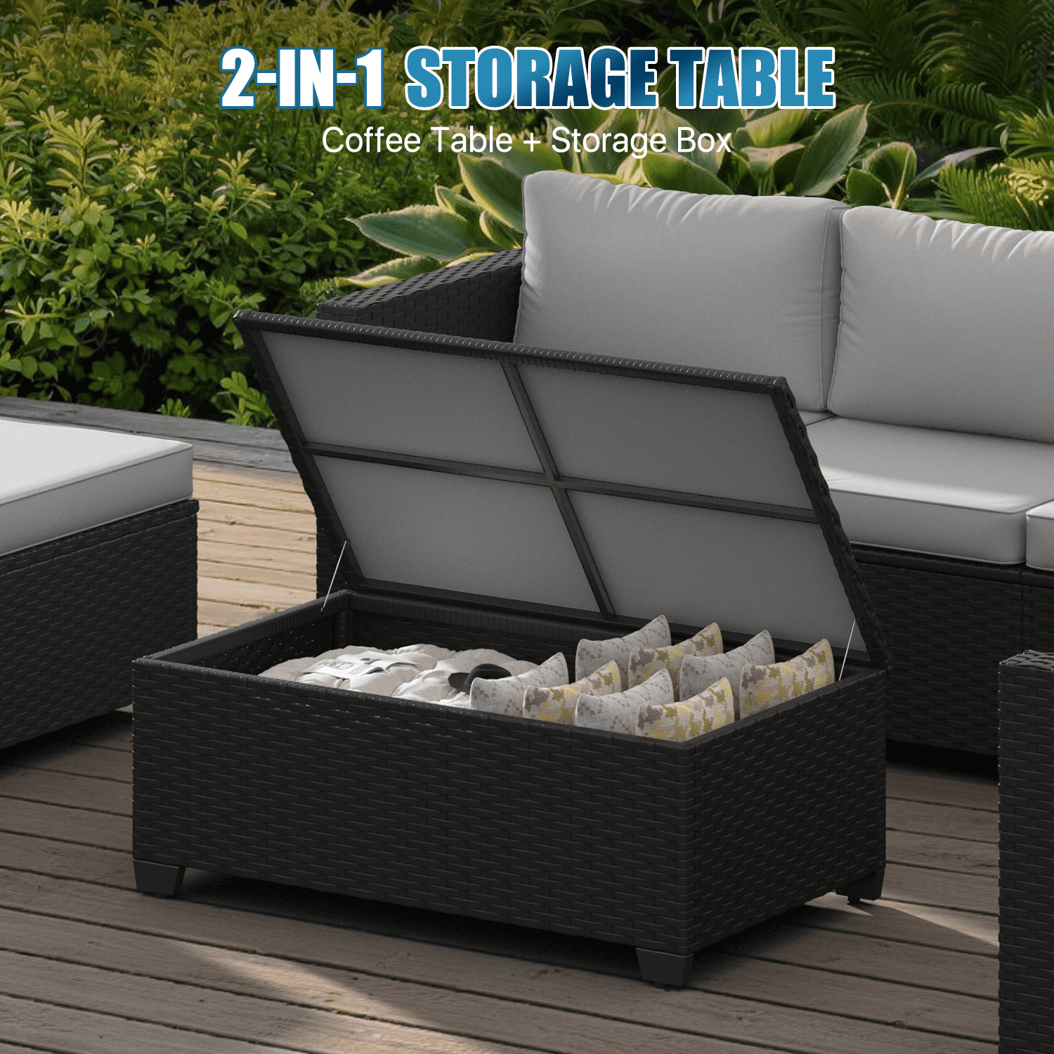 Sunmthink 8 Piece Patio Furniture Set, Rattan Wicker Patio Conversation Set Outdoor Furniture, Light Gray