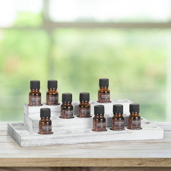 Essential Oils Display Stand, 3 Tier Wooden Nail Polish Storage Rack, Essential Oil Holder Organizer Shelf with 23 Slots for 5/10/15/20 ml Bottles, Grey-White