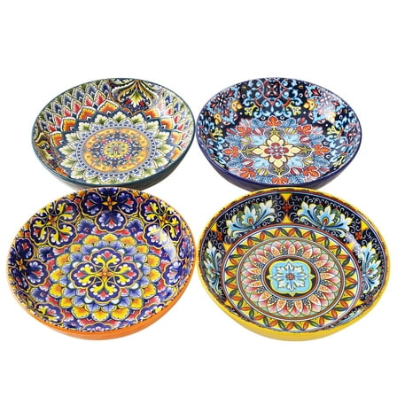 Artmica Porcelain Boho Pasta Bowls, Ceramic Salad Bowls Set of 4, 32 oz Colorful Bowls Set