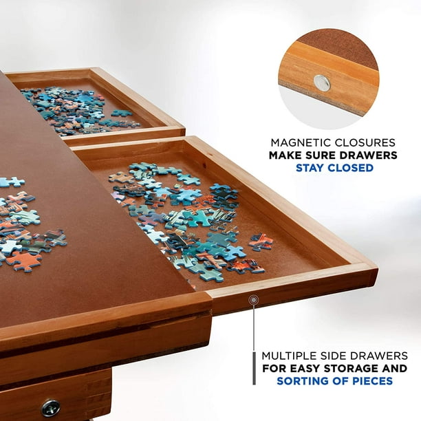 Support de plateau de puzzle Jumbl, Table de puzzle en bois de 27 po x 35  po avec 6 tiroirs de rangement et de tri