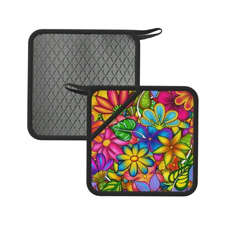 

2pcs Silicone Anti-Hot Hot Pads Oven Mitts Heat Resistant Pot Holders With Pockets Non Slip Oven Glove Potholder For Kitchen Cooking Bbq Baking 7.1in Floral Pattern Scandinavian