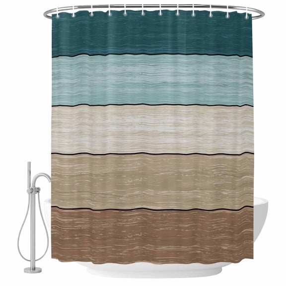 Teal Brown Shower Curtain Set - Extra Long 72" x 96" Washable Bathtub Curtain with 12 Hooks, Farmhouse Vintage Abstract Wooden Grain Waterproof Fabric Stall Shower Curtains for Bathroom Décor
