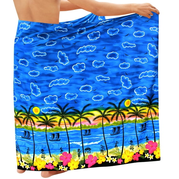 HAPPY BAY Men's Swim Trunk Bathing Suit Sarong Pareo Beach Wrap One Size Beach, Blue Summer Vacation Aloha