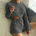 thumbnail image 5 of Baqcunre Womens Knitted Pajamas Suit Long Sleeved Top and Shorts with Wear Suit Wear Sports Suit,Size S-L,Womens Pajama Sets,Outfits for Women,Lounge Sets for Women,Womens Fashion,Womens Clothes,Grey, 5 of 5