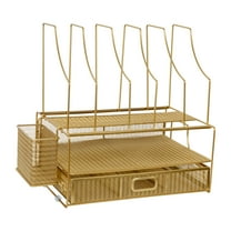 Martha Stewart Ryder Gold Mesh Metal Large Desktop Organizer With Paper File Letter Holder Organizer and Drawer