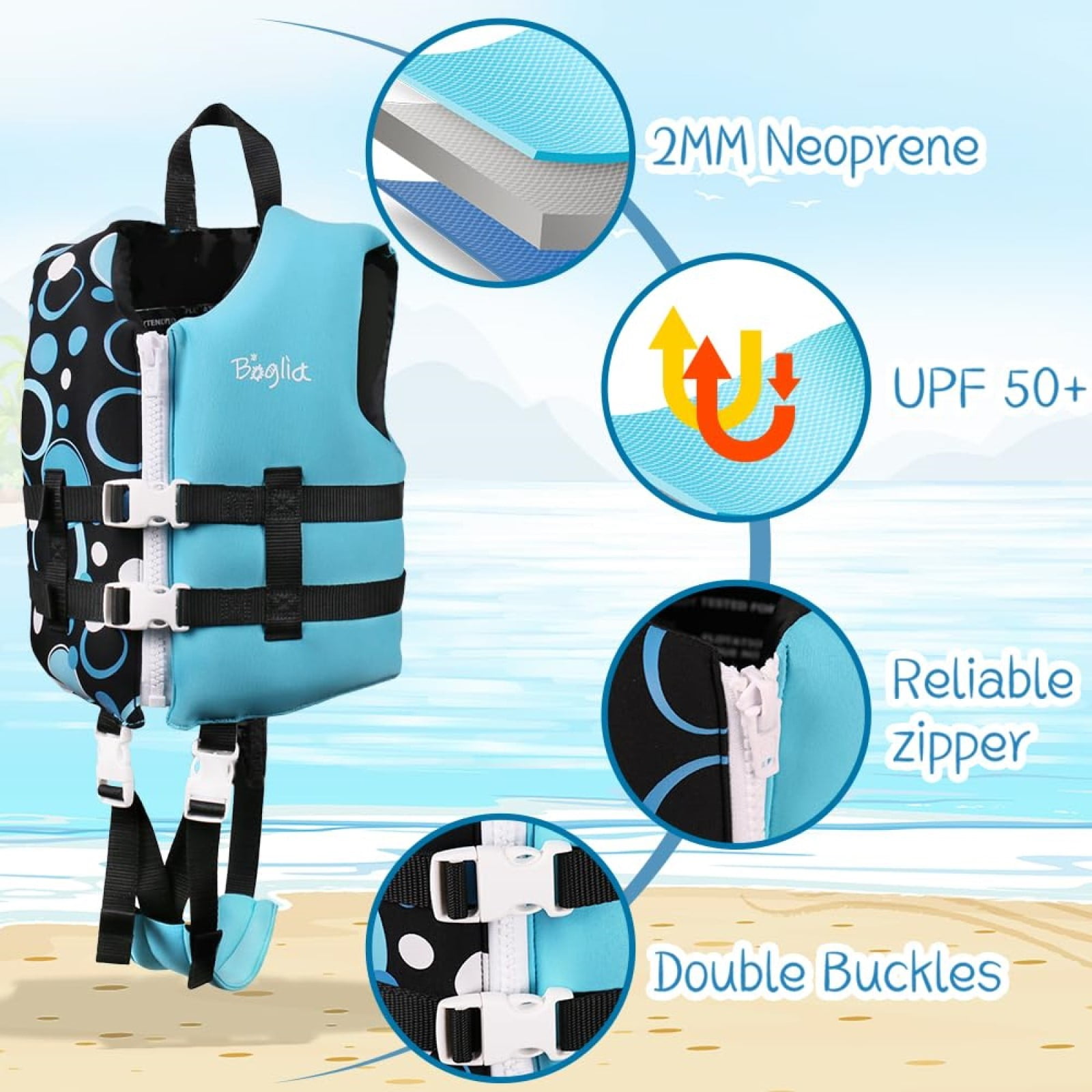 Gogokids Toddler Swim Vest Life Jacket-Kids Flotation Buoyancy Swimwear Trainer Aid Vest with Adjustable Safety Strap, Age 1-9 Years/18-77lbs, Blue Bubble