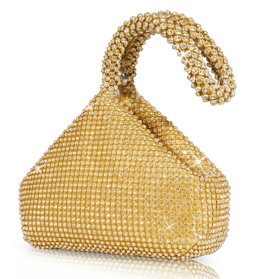 Locbbie Women's Rhinestone Gold Clutch Evening Bags Sparkly Glitter Triangle Purse for Lady Girl Bride Party Prom Cocktail Wedding
