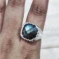 thumbnail image 4 of Labradorite Mans Ring, Blue Fire Labradorite, Checkerboard Labradorite, Silver Jewelry, 925 Silver Ring, Birthday Gift, Heavy Mens Ring, Arabic Design, Ottoman Style Ring, Christmas, Mens Signet Ring, 4 of 6