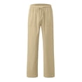 thumbnail image 6 of Mwjwdo Big Kids Boys Linen Blend Straight Pants, Solid Color with Large Pockets, Breathable Sports Casual Long Trousers Khaki 6 Years, 6 of 6