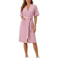 thumbnail image 2 of INSPIRE CHIC Women's Towel Robe with Pocket Short Sleeve Toweling Self Tie Loose Bathrobe for After Shower XS Pink, 2 of 5