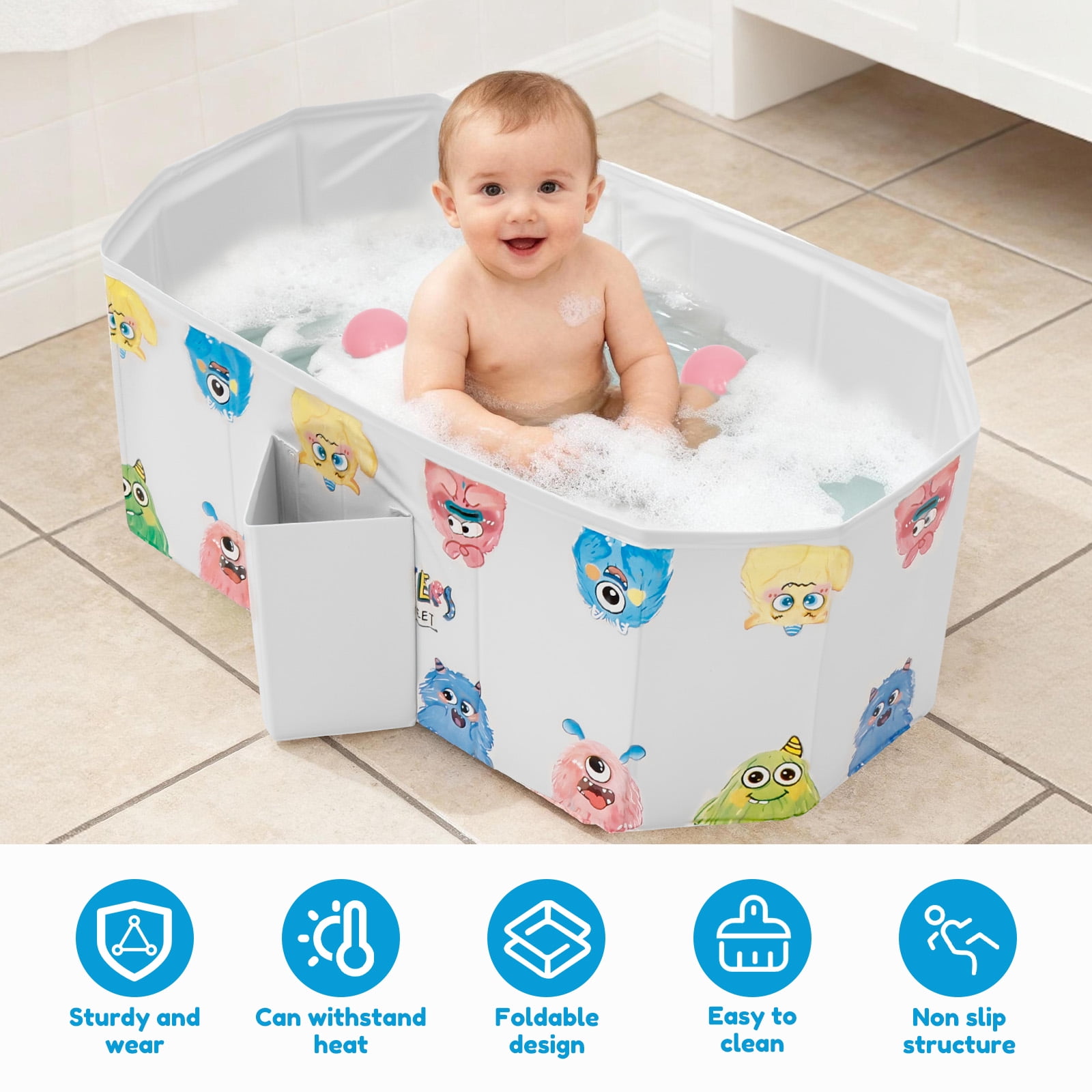 Austok Foldable Bathtub for Children Multifunctional Portable Bath Tub Large Toddler Bath for Age 0-8 All in One Design with Drain Plug