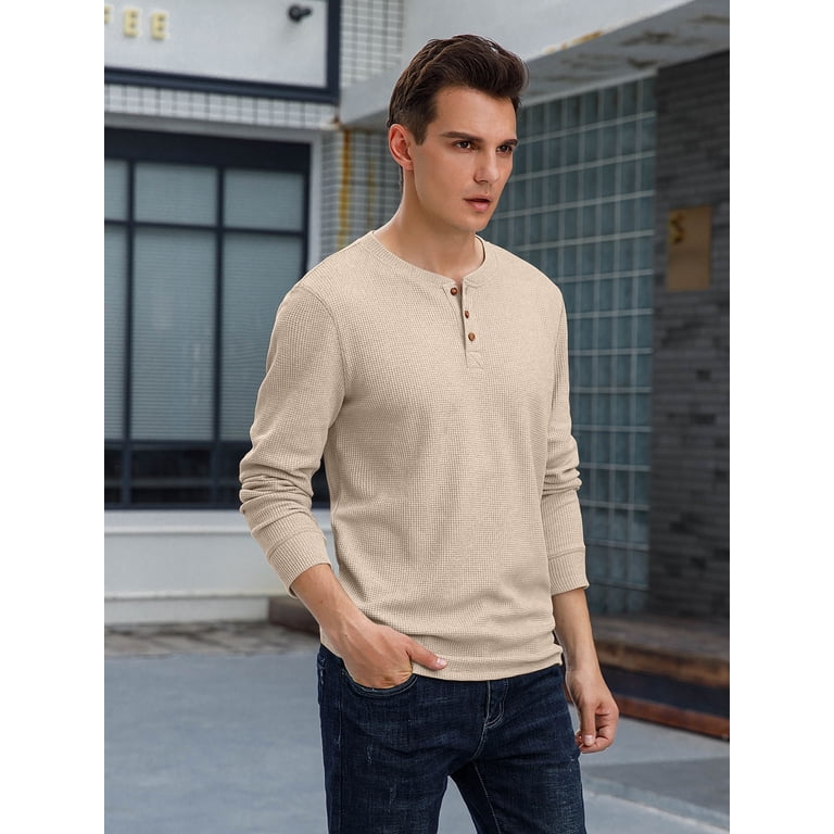 GIRUNS Men's Long Sleeve Waffle Henley photo 3