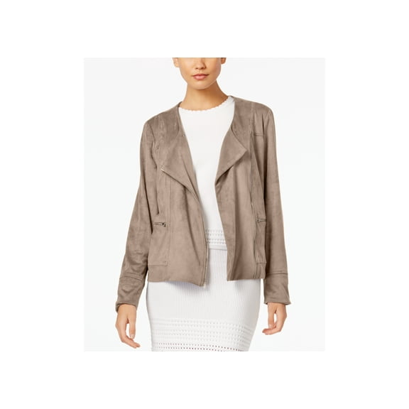 NY Collection Faux Suede Jacket Dark Stone XS