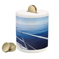 thumbnail image 1 of Navy Piggy Bank, Boat Show Ocean Sea Life with Ship Yacht Landscape of Islands Image Photo, Ceramic Coin Bank Money Box for Cash Saving, 3.6" X 3.2", Navy Blue and White, by Ambesonne, 1 of 4