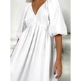 thumbnail image 5 of Women'S V Neck Short Puff Sleeve A Line Midi Dress White M, 5 of 8
