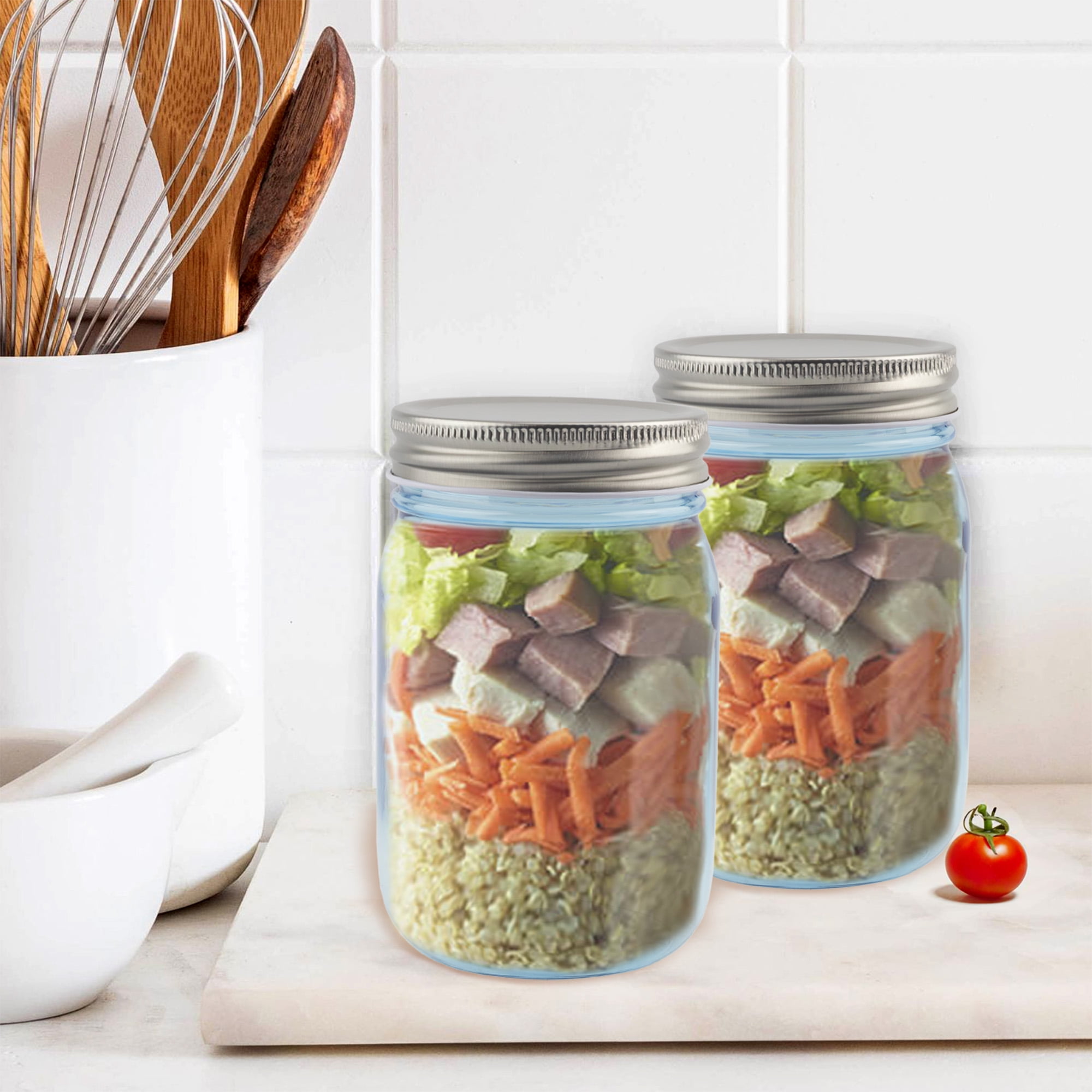 Mason Jars 16 Oz Glass With Lids (BPA Free) Pint Mason Jars with Plastic  Lids 16 oz – Perfect for Overnight Oats Storing Liquids, Sauces and more  (Set