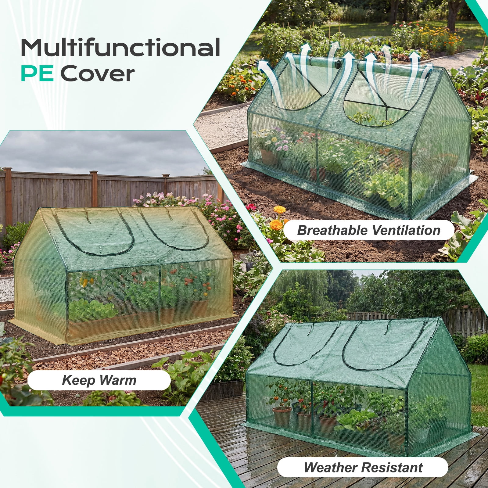 BPS Mini Greenhouse with 2 Zipper Doors, Portable Garden Greenhouse with Roll-up Zipper Doors, UV-Protected for Indoor Outdoor Plants and Herbs, 4'x2'x2', Green