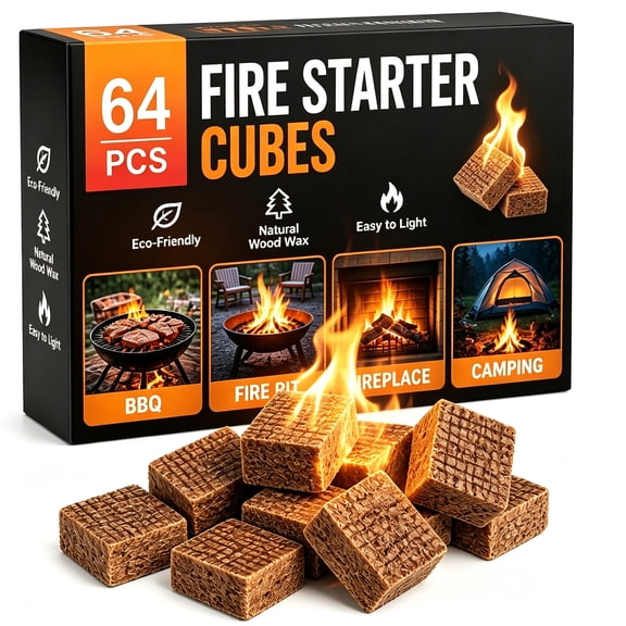 Eclaron 64-Count Waterproof Fire Starter Cubes, Wood Pellet Lighting Blocks for Campfires, Charcoal Grill and Outdoor Pit