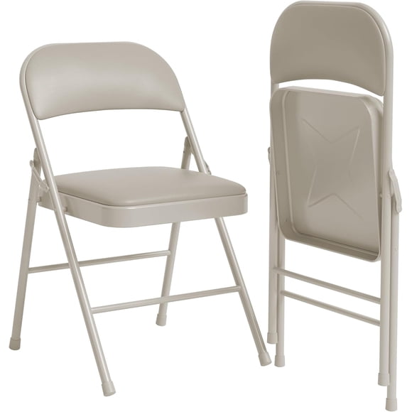 2-pack beige folding sillas padded cushion & back metal frame holds up to 350 lbs-ideal para para home oficina indoor & outdoor events
