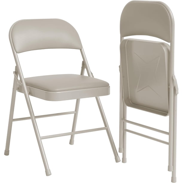 2-pack beige folding sillas: padded cushion & back, metal frame, holds up to 350 lbs - ideal para para home, oficina, indoor & outdoor events