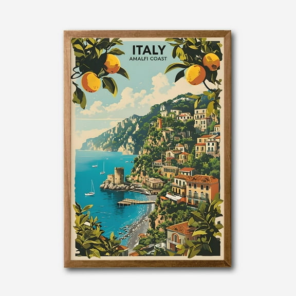 Italy Amalfi Coast Canvas Wall Art  Vibrant Mediterranean Coastal Print