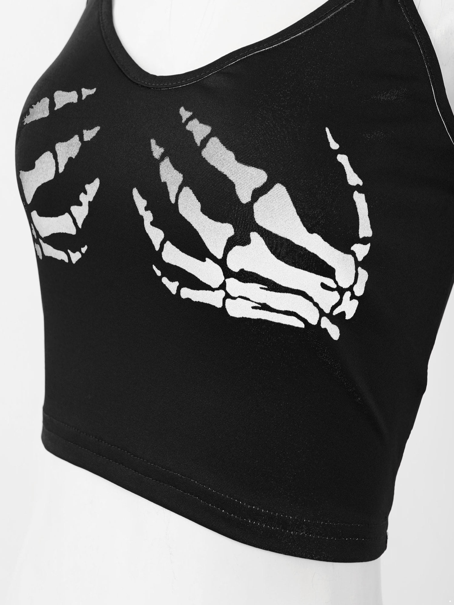 iiniim Women's Crop Cami Top Skeleton Skull Hand Print Sports Bra  Sleeveless Spaghetti Strap Tank Top