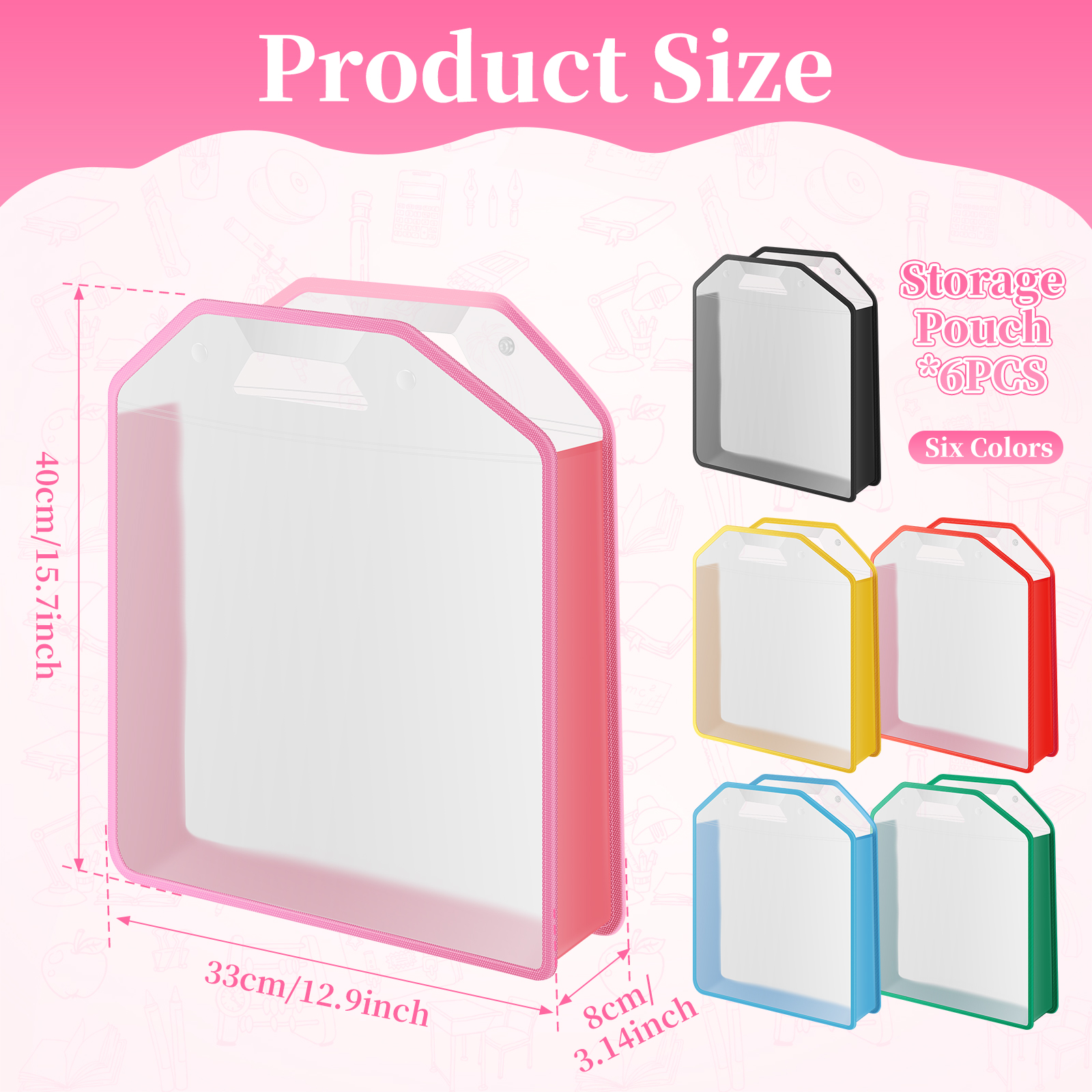 6Pcs Portable Scrapbook Paper Storage Organizer with Handle and Button Closure Transparent Expandable Paper Storage Bag for 12 By 12 Inch Sheets Vinyl Photo