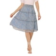 thumbnail image 1 of Unique Bargains Women's Floral Chiffon Elastic Waist Layer Ruffle Hem Midi Skirt Blue XL, 1 of 6