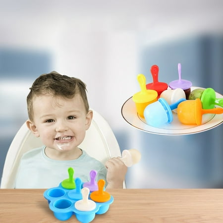 Topumt 7 Cavities Silicone Baby Food Container Ice Cream Popsicle Molds With Colorful