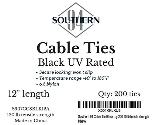 200 6 inch 40 Lbs Tensile UV Black Nylon 6/6 Cable Wire Zip Ties 
