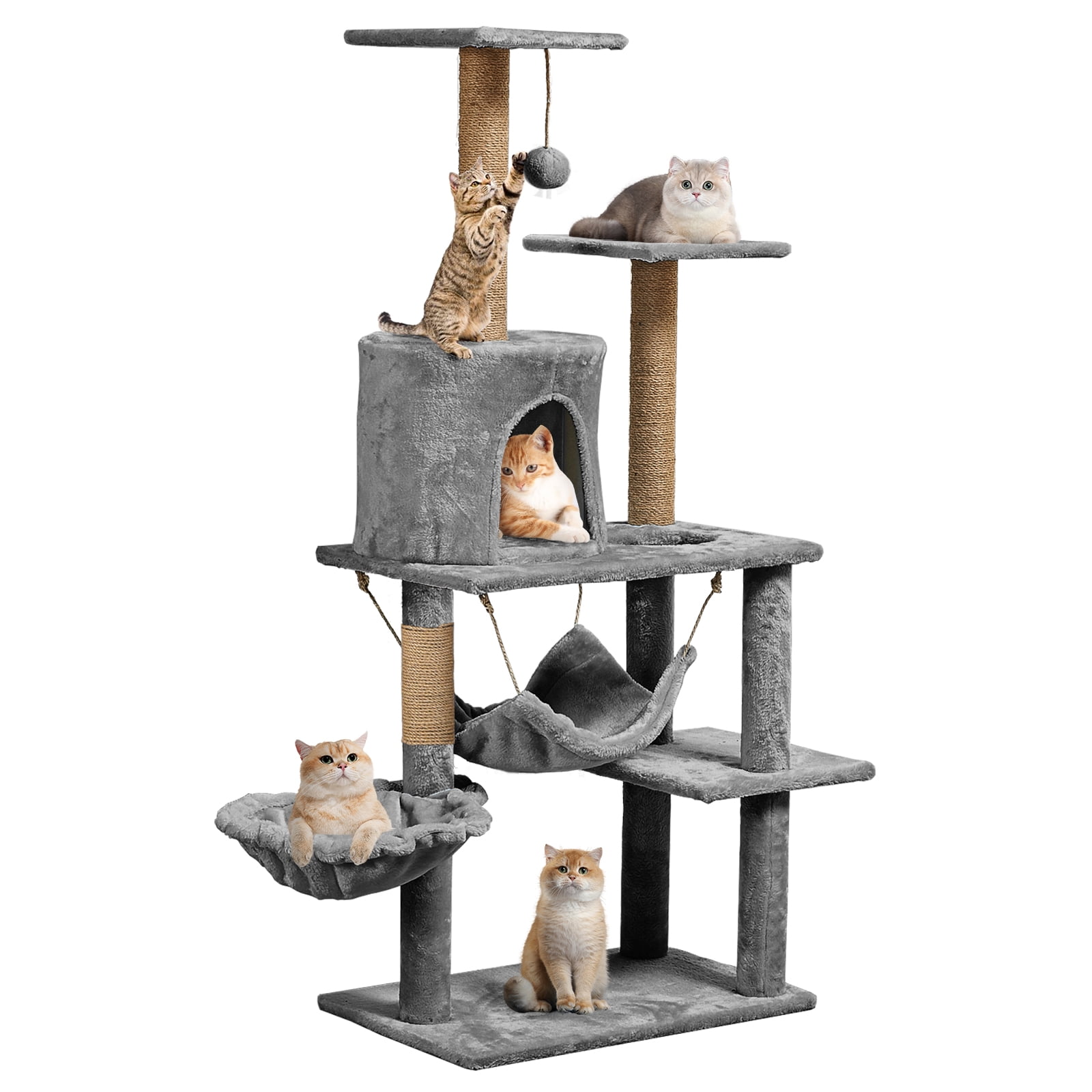ZephyPaws 52" Tall Cat Tree Tower Condo with Sisal Scratching Post and Perch,Light Gray