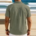 thumbnail image 4 of Domzest Men's Button Down Shirts Short Sleeve Summer Casual Textured Cuban Collar Shirt with Chest Pocket Army Green M, 4 of 4