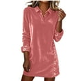 thumbnail image 3 of Feancey Womens Velvet Sequin Dresses Long Sleeve Lapel V Neck Wedding Guest Mini Dress Sparkly Formal Party Dresses Dressy Trendy Glitter Shirt Dress Pink L, 3 of 9