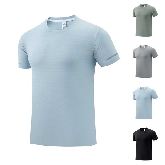 Men's Short Sleeve UPF 50 Cooling T-Shirt Quick Dry Workout Athletic Running Swim Tops Tee Rash Guard Performance Shirts Big and Tall Size M-4XL Light Blue