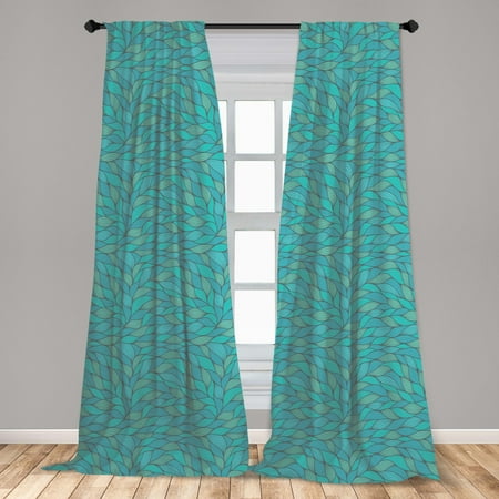 Teal Curtains 2 Panels Set, Abstract Wave Design with Different Colors Ocean Themed Marine Life Pattern Print, Window Drapes for Living Room Bedroom, Blue Mint Green, by Ambesonne