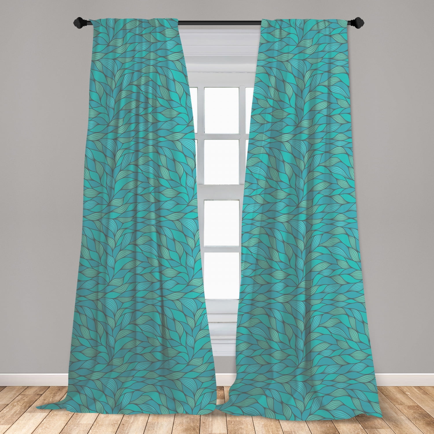 Teal Curtains 2 Panels Set, Abstract Wave Design with ...